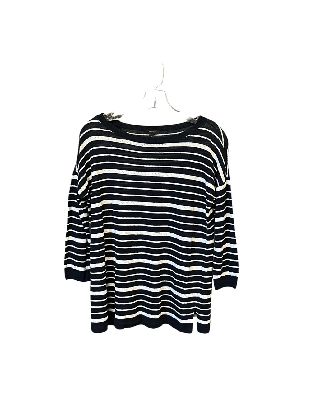Talbots Navy & White Striped Lightweight Sweater Women’s M 3/4 Sleeve Knit Top